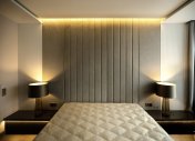 дизайн спальни в современном стиле, 3Д панели в спальне, фото современной спальни