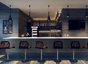 современная барная стойка, деревянная барная стойка, барная стойка в интерьере кафе, студия м5